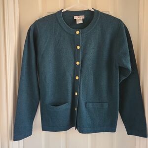 Talbots Vintage Emerald Green Wool Cardigan Sweater Size Small Preppy Academia